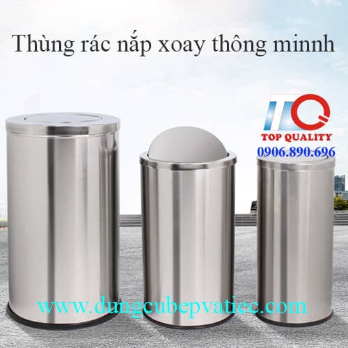 thung rac thong minh, thung rac cao cap, thung rac inox tron, thung rac tron inox