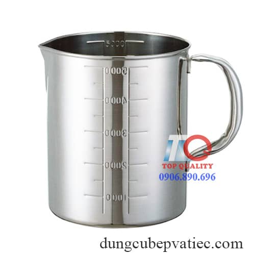 ca inox 5 lít có vạch chia, SUS Beaker with Handle 5L, ca inox 5 lít có nắp, ca inox chuẩn phòng thí nghiệm, ca inox 304 chuẩn pha chế dược liệu, ca inox chuẩn pha chế đựng hóa chất