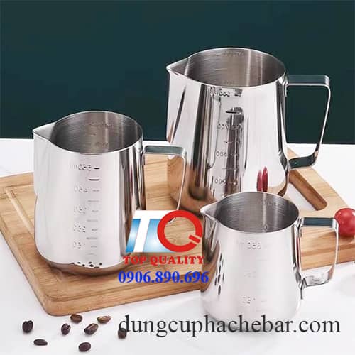 ca inox có vạch chia, ca inox định lượng pha chế, ca inox không nắp 350 550 950ml, ca inox pha chế trà sữa