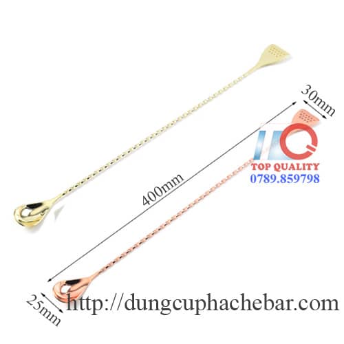 muỗng bar pha chế dài 40cm, thia khuay bar 40cm, muong dai 40cm mau vang hong