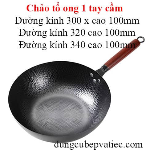 chảo tổ ong chống dính 30 32 34 42 46cm, chảo tổ ong 1 tay cầm, chảo thép đen chống dính 1 tay cầm