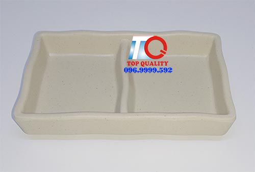 Dĩa tương melamine nhám 2 ngăn nâu đá