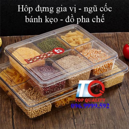 hop mica nhieu o, hop gia vi, hop topping, hop link kien, hop banh keo