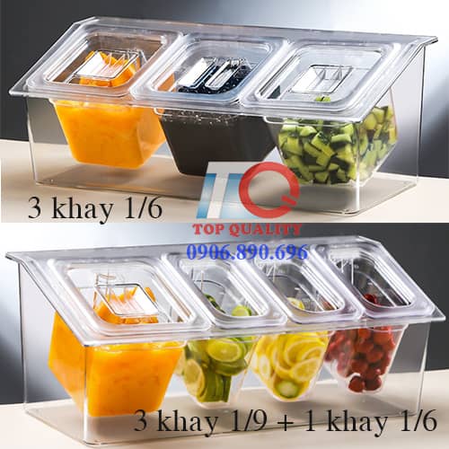 khay nhựa đựng topping giữ lạnh bằng đá, khay nhựa PC đựng 2 3 khay topping, Bộ Khay Topping Nhựa PC Ướp Đá Lạnh 