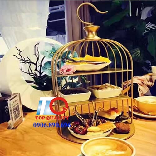 ke long chim, thap long chim, kệ trưng bày buffet kiểu lồng chim, kệ trưng bày bánh tiệc trà kiểu lồng chim, kệ lồng chim 3 tầng