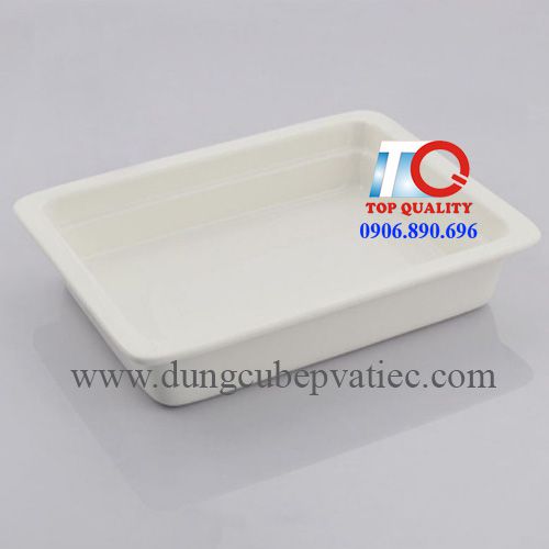 Khay buffet bằng sứ trắng gn 2/3; khay cont sứ; 