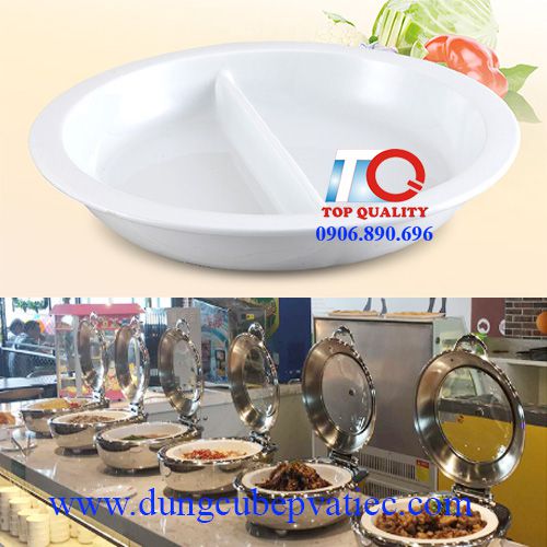 Khay buffet tròn bằng sứ trắng 2 ngăn tại tphcm