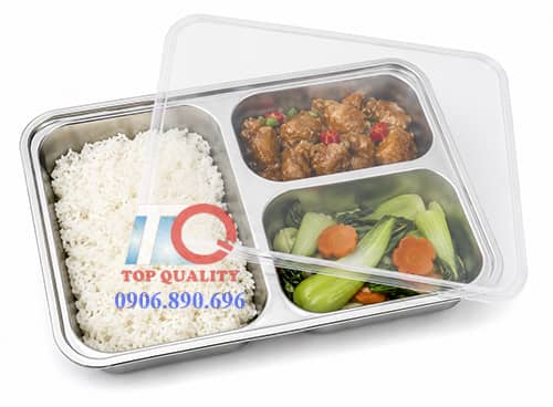 khay inox 304 3 ngăn có nắp