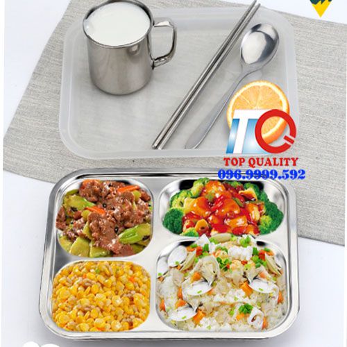 khay cơm inox tiểu học, khay cơm inox mầm non