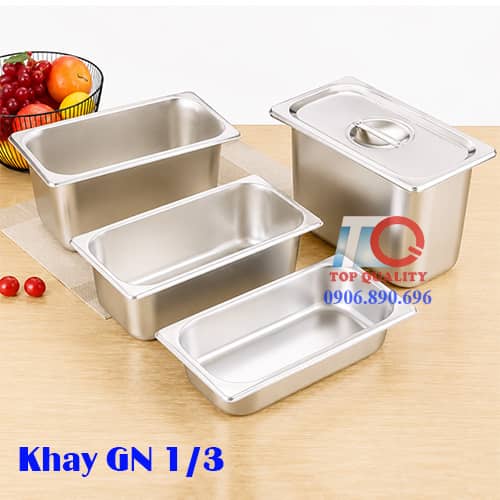 Khay inox GN 1/3, khay kem trái cây topping inox