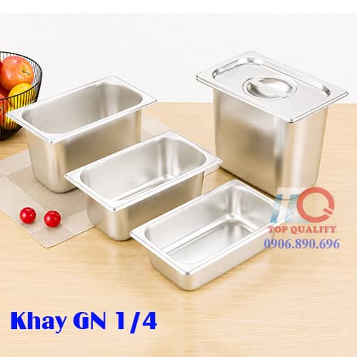 Khay inox GN 1/4, khay kem topping inox có nắp