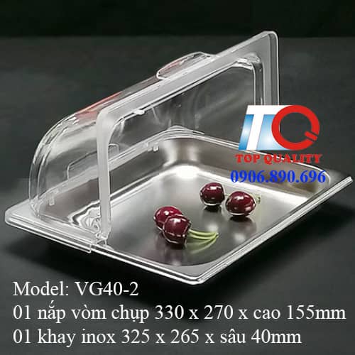 khay inox 4cm có nắp chụp trưng bày thức ăn buffet