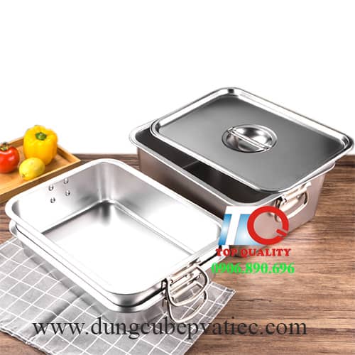 ban khay inox 60x40, ban khay 60x40, khay inox có nắp, khay inox có quai, khay inox quai xách