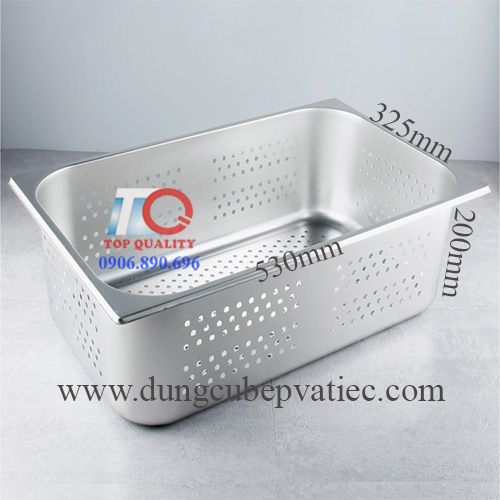 Khay inox chữ nhật có lỗ sâu lòng 1/1*200