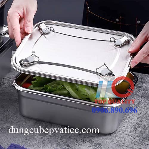 hộp inox chữ nhật nắp đật kín, hộp inox vuông 5 10 lít, hộp inox 304 đựng thực phẩm, hộp inox 304 y tế