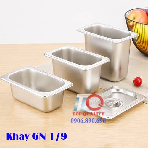 Khay inox GN 1/9, khay inox topping gia vị có nắp