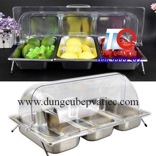 khay inox chữ nhật trưng bày buffet, display buffet set