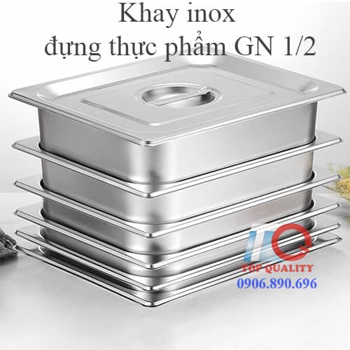 khay inox vuông lớn đựng thực phẩm chữ nhật có nắp gn 1/2