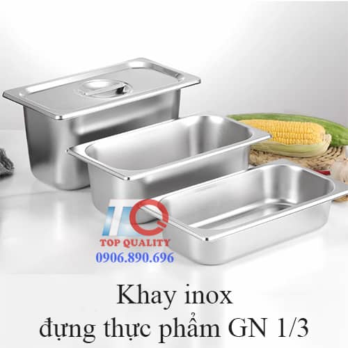 khay inox đựng thực phẩm chữ nhật có nắp gn 1/3