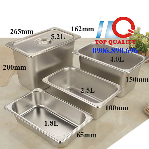 khay inox gn 1/4 đựng trái cây hoa quả topping