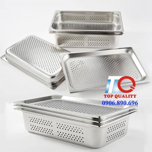 khay inox GN có lỗ, khay GN có lỗ nhiều size, khay GN có lỗ 2/1, 1/1, 1/2, 1/3, khay inox GN thoát nước