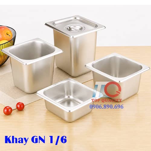 Khay inox GN 1/6, khay inox vuông topping thạch