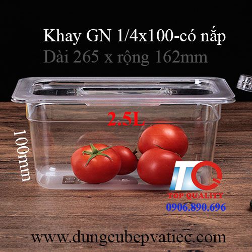 Khay nhựa mika GN 1/4x100 có nắp, khay đựng topping trà sữa có nắp tại cà mau