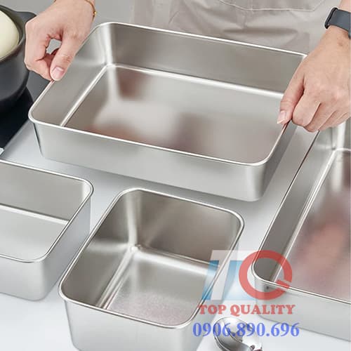 khay inox đựng thực phẩm, khay trưng bàn thực phẩm, khay inox chữ nhật