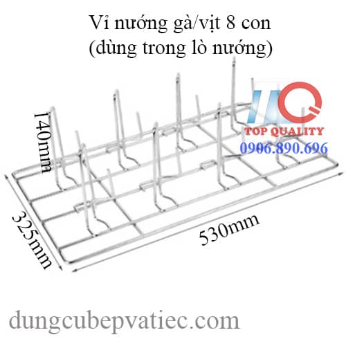 khay nướng gà inox 304 8 con, vỉ nướng gà 8 con trong lò combi oven Rational