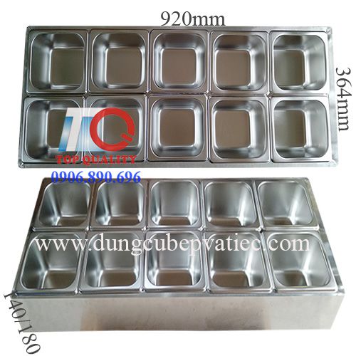 kích thước thùng inox đựng khay topping 10 ngăn