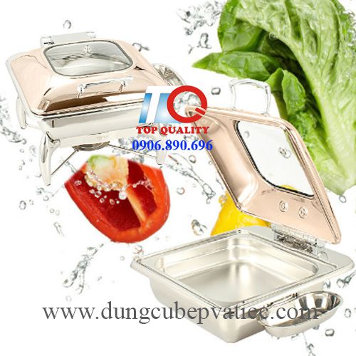 Lò hâm buffet vuông nắp kính mạ vàng
