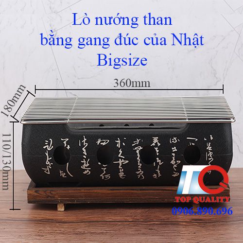 bep nuong than kieu Nhat loai lon, bep nuong than loai lon co chu, bep nuong mau den hinh chu nhat, ban bep nuong mau den cao cap tai binh thanh tphcm