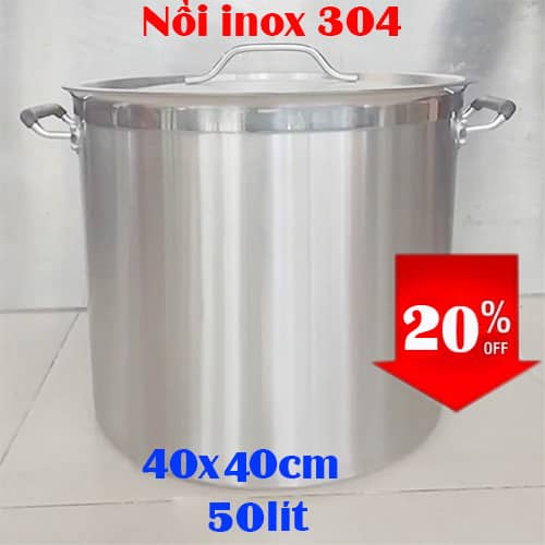 nồi inox 304 40x40cm, nồi inox 304 công nghiệp 50 lít, nồi inox bếp từ 40cm, nồi inox công nghiêp 40x40cm, nồi inox 3 đáy 40x40cm