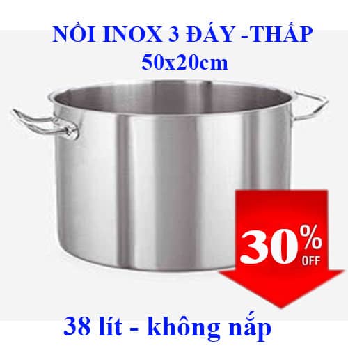 nồi inox lùn 3 đáy bếp từ 50cm không nắp