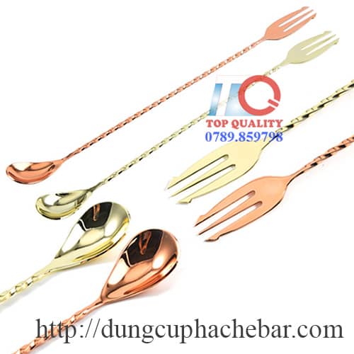 muỗng bar 40cm 400mm màu vàng hồng, bar spoon 40cm 400mm, thìa khuấy bar 40cm 400mm, muỗng bar 40cm màu vàng hồng, muỗng bar màu vàng hồng