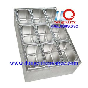 thùng đựng khay topping 9 ô inox