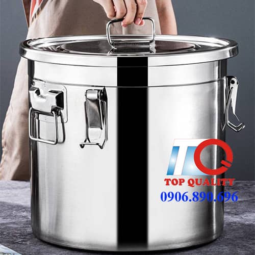 thung inox, thung inox co nap day kin, thung dung gao, thung dung ngu coc, thung dung bot, thung inox co nap chong con trung