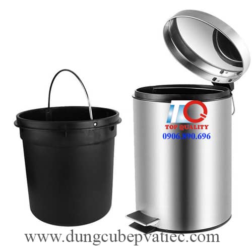 thùng rác đạp chân, thùng rác inox tròn đạp chân, thùng rác mở nắp trên, thùng rác tròn inox đạp chân, thung rac bep, thung rac van phong, ban thung rac inox