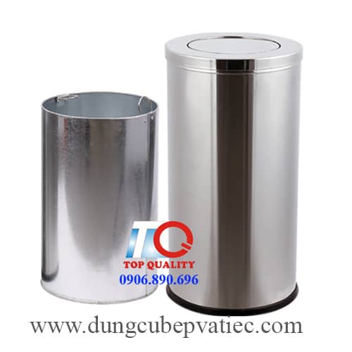 thùng rác inox tròn nắp lật, thùng rác nắp lật, thùng rác nắp xoay, thung rac tron inox nap lat