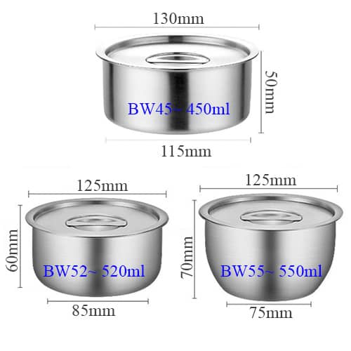 thố inox có nắp 450ml 500ml, thố inox có nắp đậy, thố hấp inox 304, bát hấp inox 304