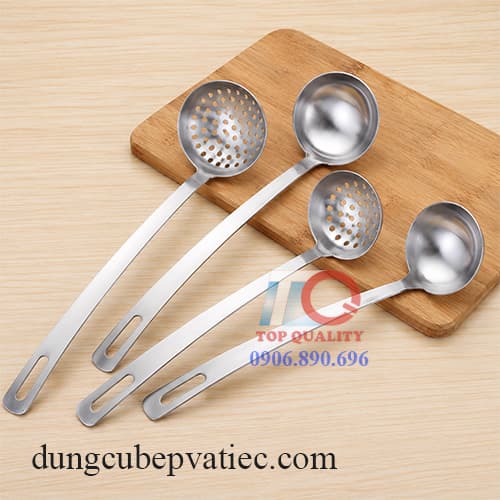 Vá múc canh inox cán dài, Bộ vá lẩu và vá lỗ inox 304, Bộ muôi múc lẩu và muôi thủng