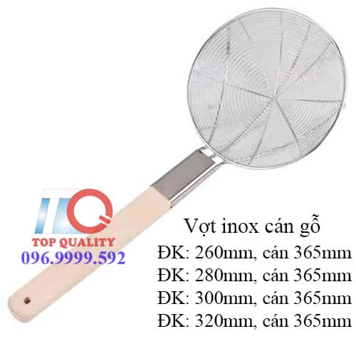 vợt inox cán gỗ, vợt vòng inox cán gỗ 26cm 28cm 30cm 32cm