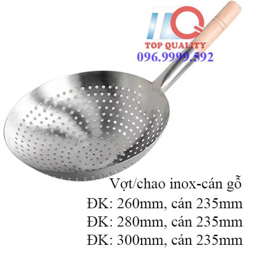 vợt chiên inox, vot-chien-inox, vợt thủng inox, vợt chiên cán gỗ, vá chiên inox lổ