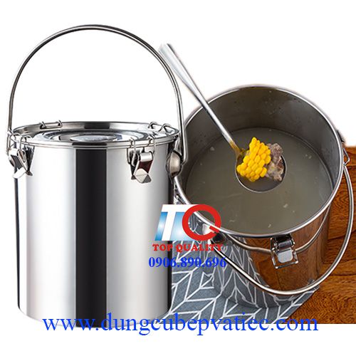 xô inox đựng nước canh trường học, xô đựng cơm canh có nắp