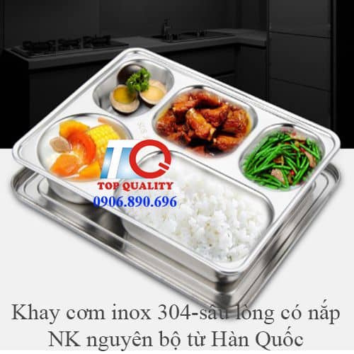 khay 5 ngan inox 304 cao cap dung com van phong hoc sinh