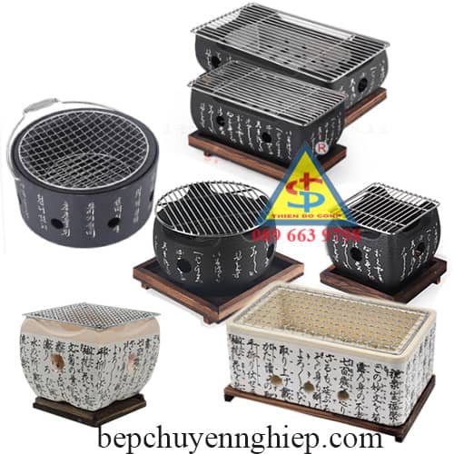 lò nướng BBQ kiểu nhật, lò nướng tại bàn, lò nướng than tròn vuông chữ nhật, bếp nướng than đất nung màu đen
