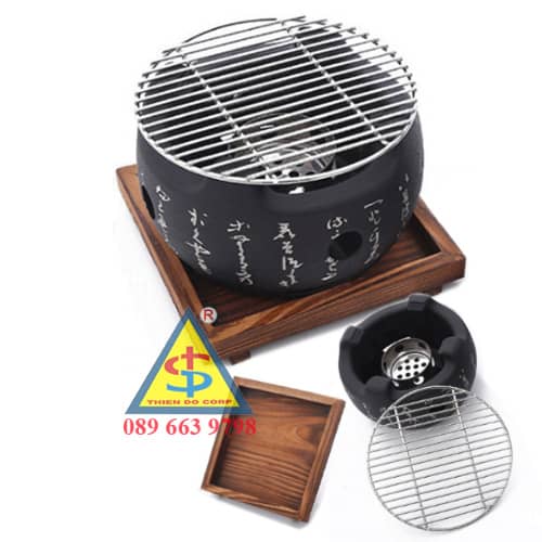 lò nướng than tròn tại bàn, lò nướng than hoa BBQ, lò nướng màu đen có chữ