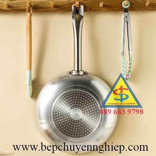 chảo chiên inox chống dính 18 20 22 24 26 28 30 32cm, chảo inox chống dính 1 tay cầm bếp từ