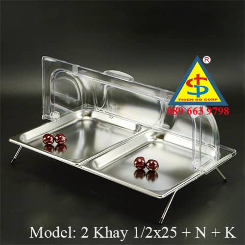 combo 2 khay inox cạn có nắp trưng bày tiệc buffet tiệc trà tea break