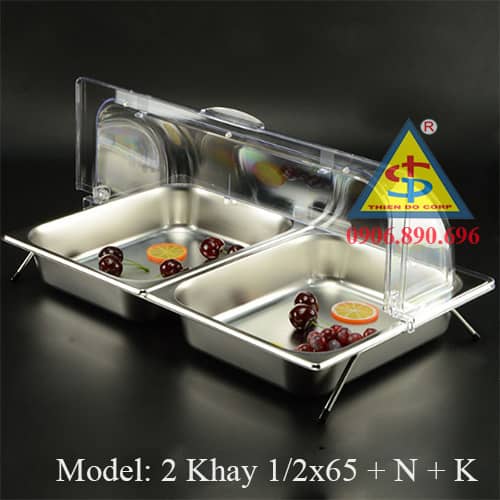 combo 2 khay vuông inox có năp cong khung chân inox buffet tiệc trà